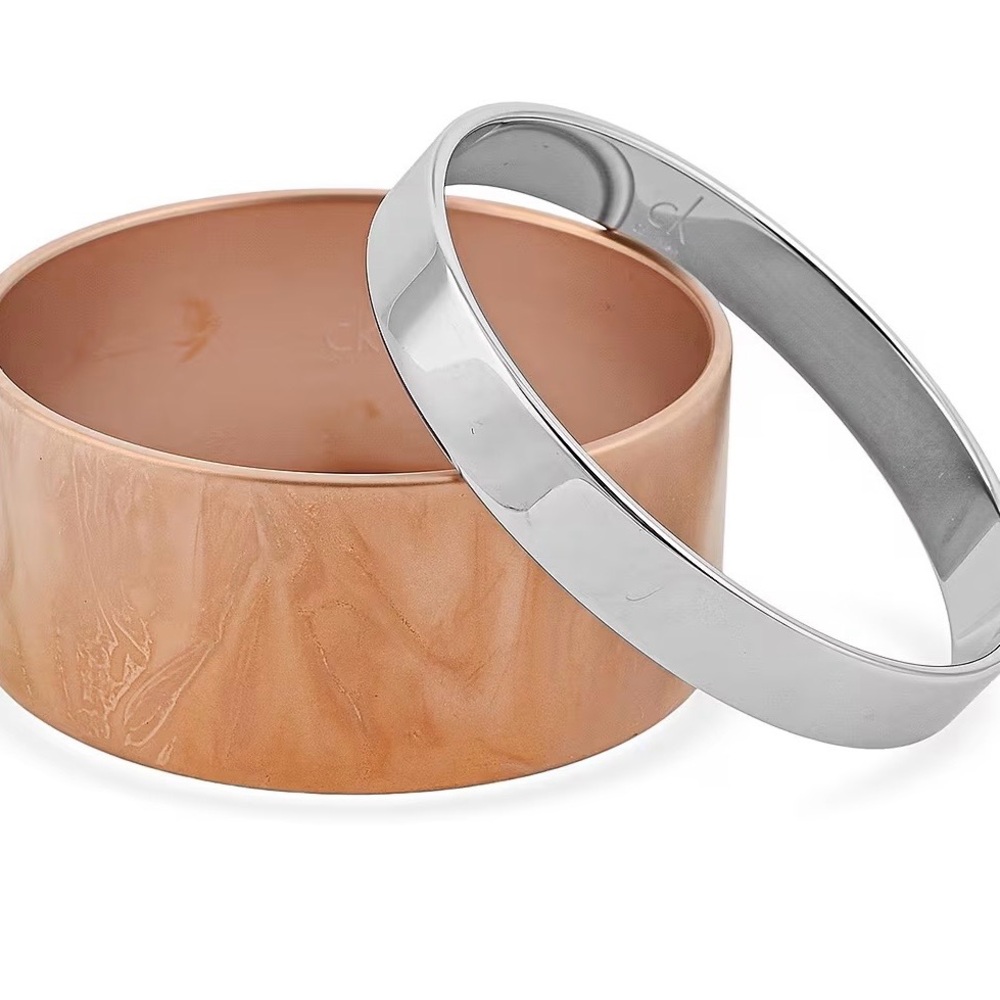 CALVIN KLEIN Satisfaction Bangle Set NWT Stainless Steel and Rose Gold Tone